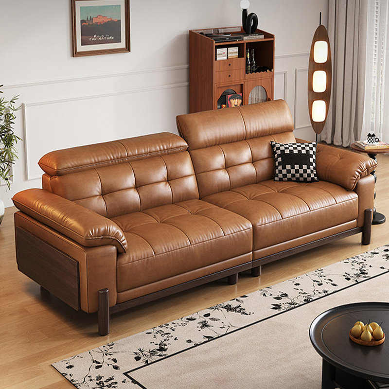 Canapé modulaire orange en cuir véritable, 40.55" H x 94.49" W x 40.16" D, Orange