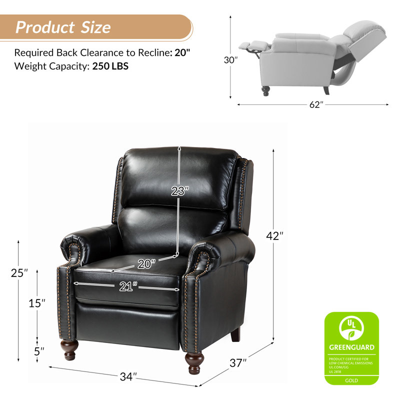 Fauteuil inclinable manuel en cuir véritable Adeesa, Cuir véritable noir