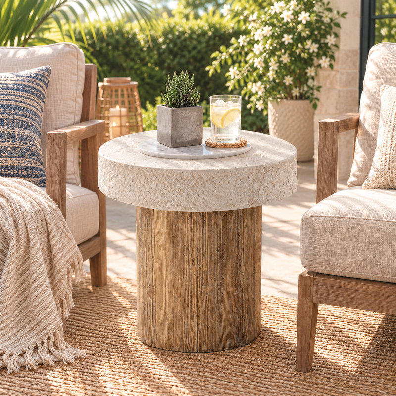 Chariese 19.7'' Outdoor Concrete Side Table, Individual