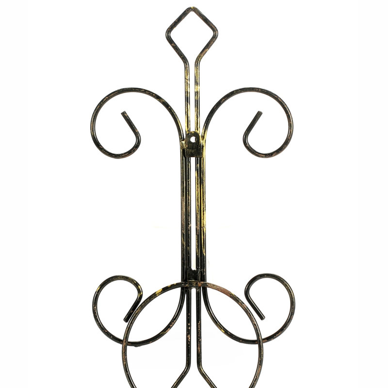 16" Single Pot Black / Gold Cast Metal Crest Wall Planter Decoration