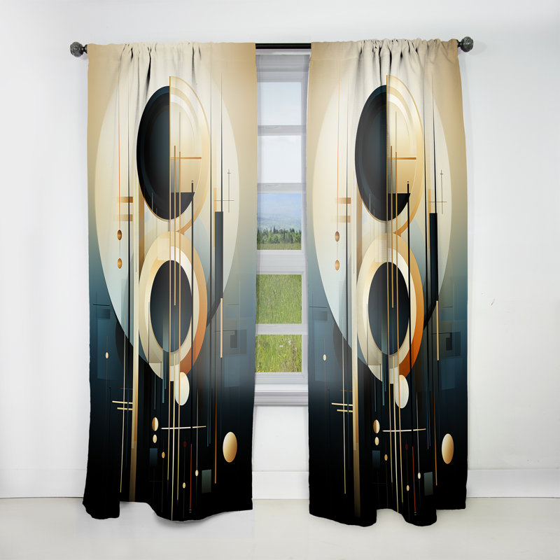 Duhon Vanilla Vectors Abstract Shapes - Modern Velvet Curtain - Room Darkening - 1 Panel, 52" W x 120" L