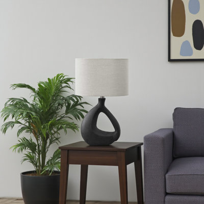 Liam Standard Metal Table Lamp in Black Resin and Gray Shade, 22.85'' H X 13.8'' W X 8.78'' D