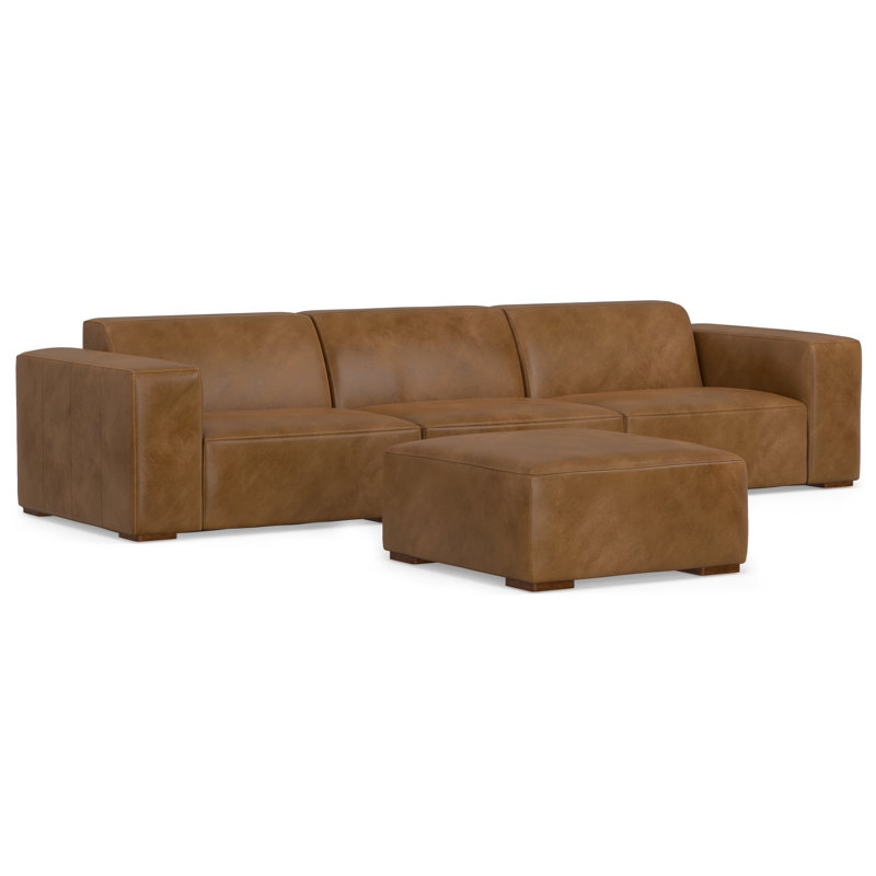 Ensemble de canapé modulaire et repose-pieds Rex 3 places en cuir de 122 pouces de large et repose-pieds de table assorti de 34 pouces de large pour le salon