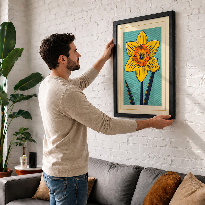 Daffodil Study Botanical - Framed Print, A2 - 59.4 x 42.0 cm, Walnut