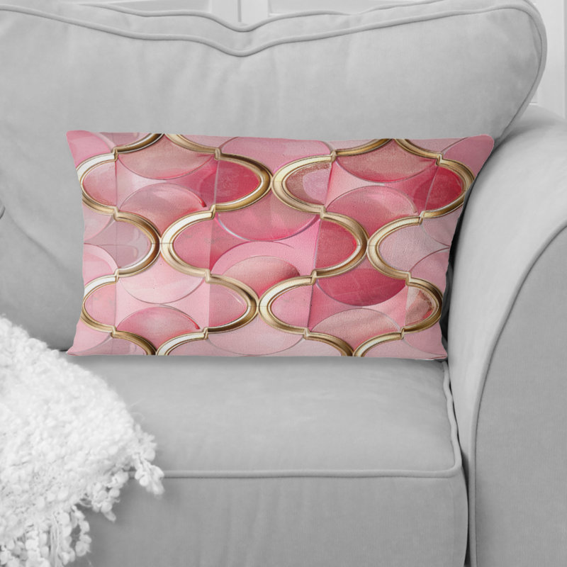 Coussin lombaire Mid-Century Pink Gold Glam Quatrefoil Dream II
