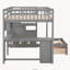 Lit superposé double au-dessus de simple avec bureau, tiroirs et tablettes, gris