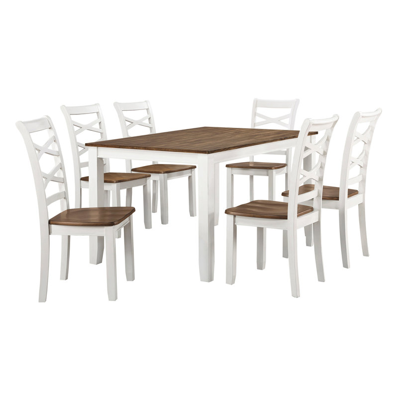Ensemble de table de salle à manger 7 pièces cerise et blanc et 6 chaises d'appoint en X