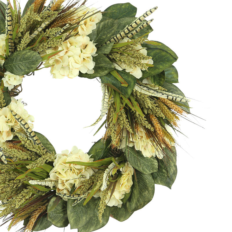 29" Wheat and Hydrangea Magnolia Wreath