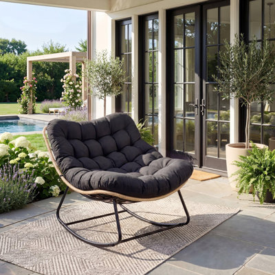 Indoor/Outdoor Rocking Chair with 450 Lbs Capacity, Heavy-Duty Metal Frame & Water-Resistant, Single Arc Leg Design with Thick Cushion for Patio, Garden & Living Room