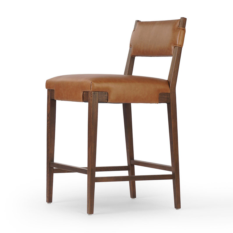 Bilbrey Leather Stool, Counter Stool (27.75" Seat Height), Brown Genuine Leather, Brown