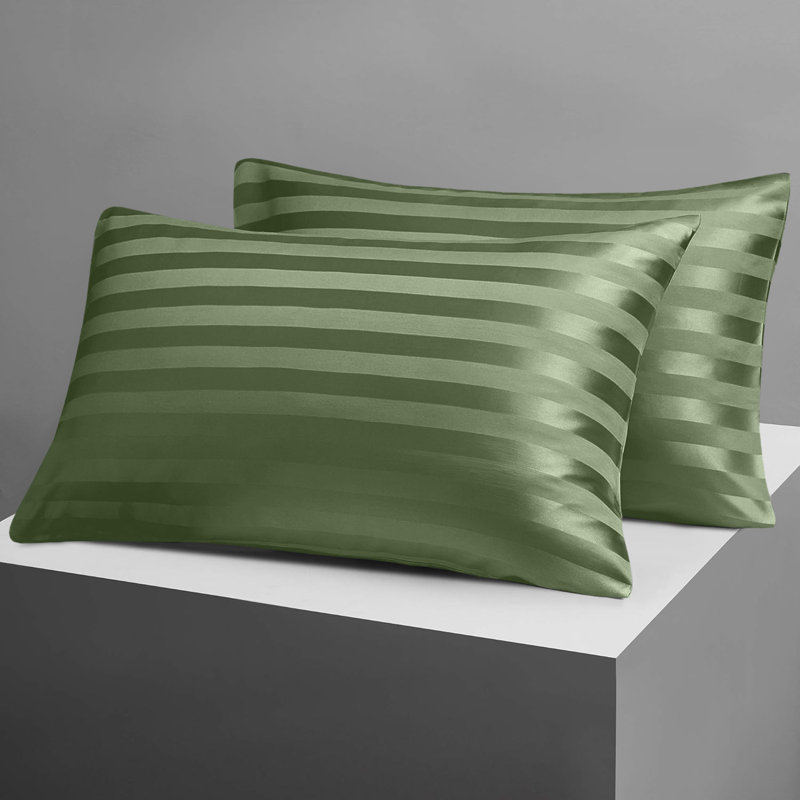 Luxury Stripe Standard Pillowcase - Set of 2, Olive Green