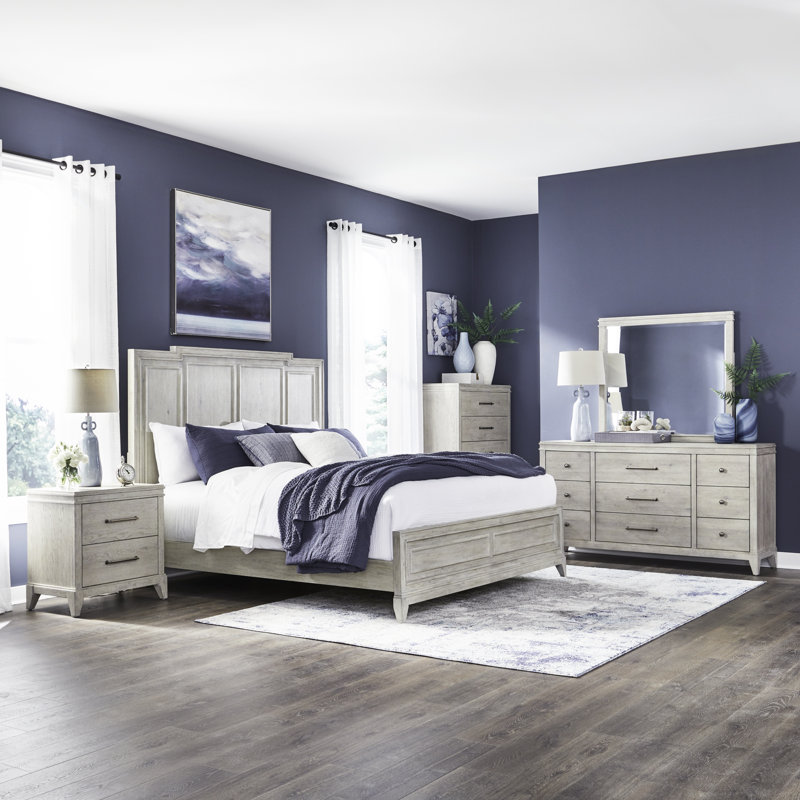 Aathan King Panel Bed, Dresser & Mirror, Chest, Two Nightstand Bedroom Set, King