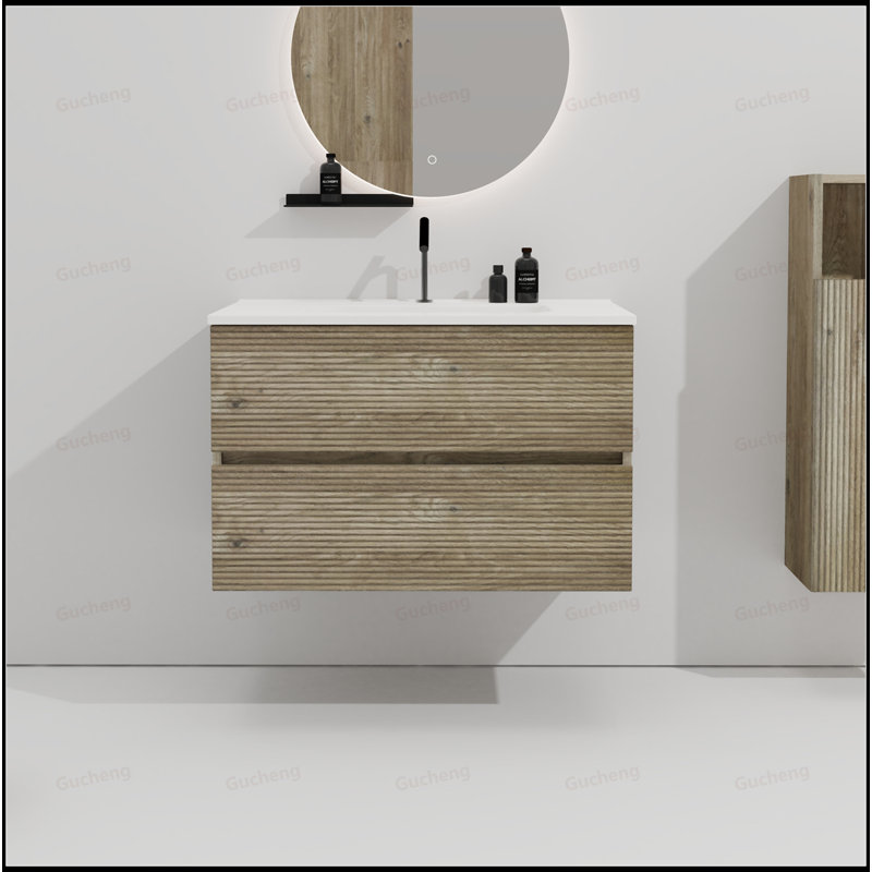 30Inch Wall Mounted Bathroom Vanity With Integrated Ceramic Sink, 30", Oak