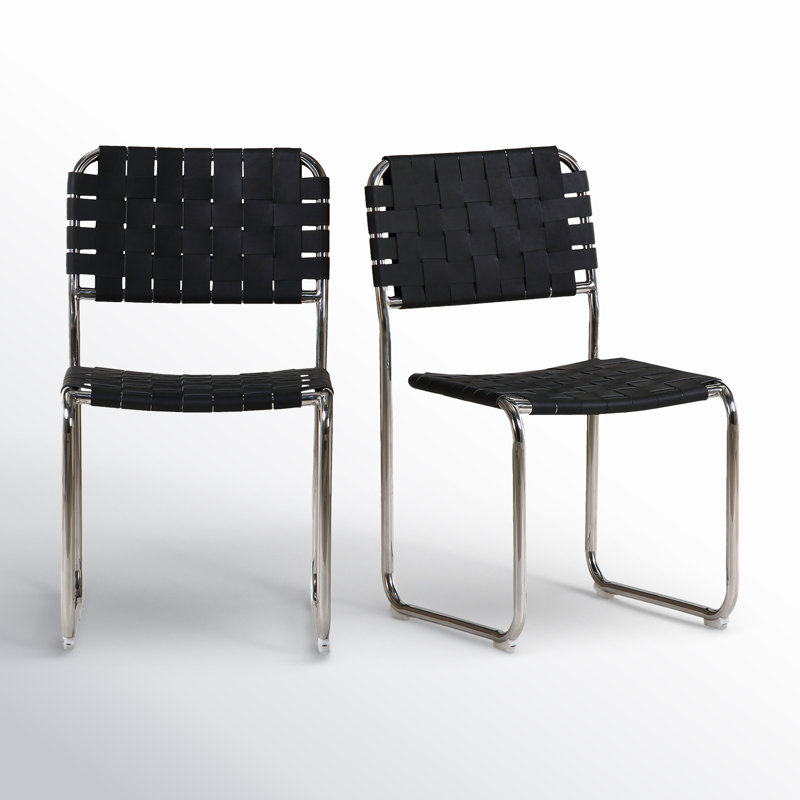 Moma Leather Dining Chair, Black Top Grain Leather, Silver