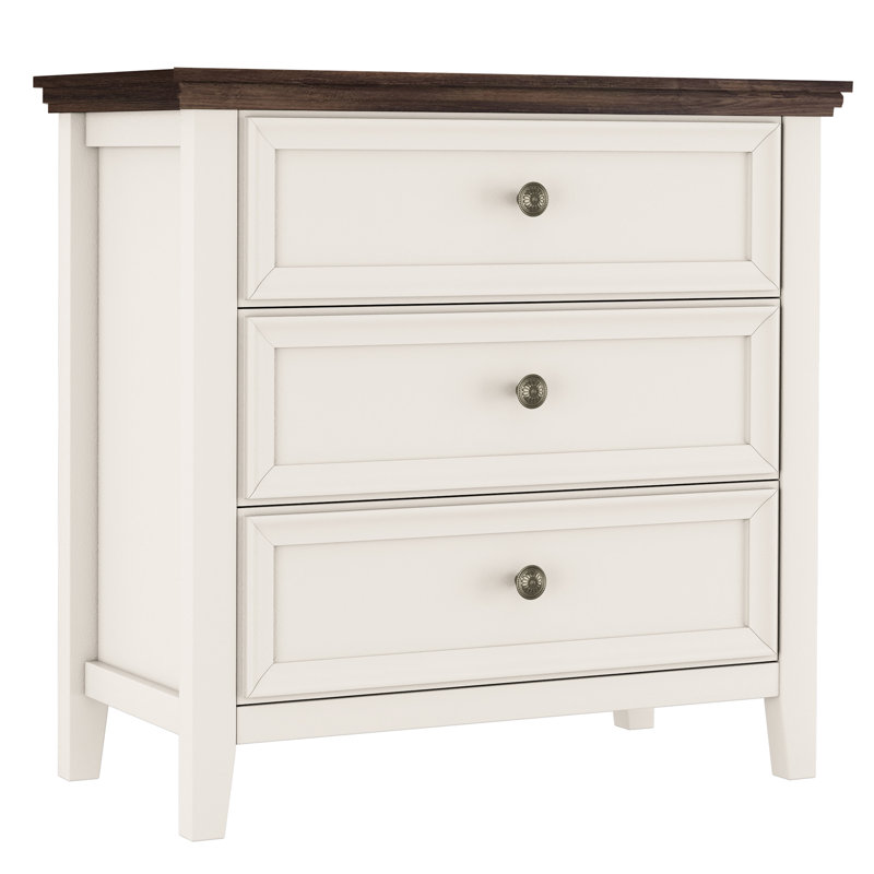 Farmhouse 3 Drawers Nightstand With Wood Besides Table End Table For Bedroom, Living Room, Cream