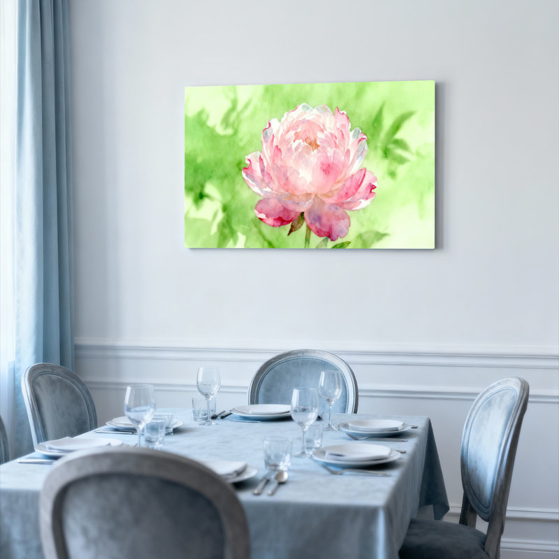 Ensemble de 1 tableau sur toile tendue, aquarelle de pivoine rose, H 16 po x l 24 po
