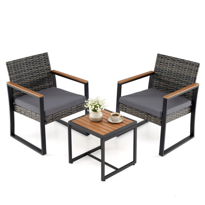 3-Piece PE Wicker Patio Furniture Set Outdoor Bistro Set