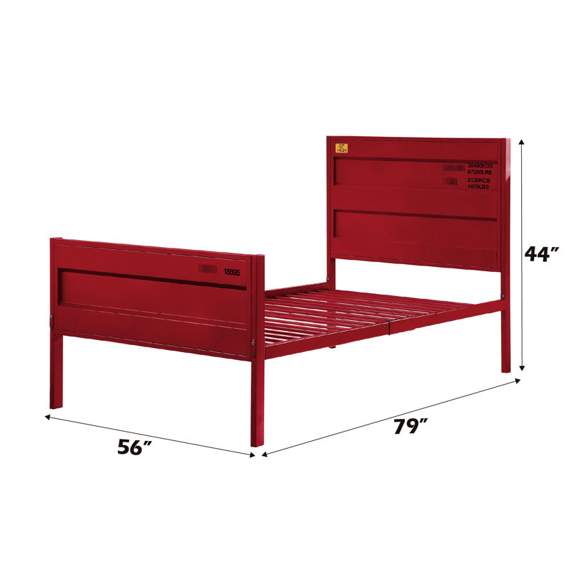 Lit double style Red Cargo, construction en métal avec panneaux encastrés, verrouillage de longueur, 21 lattes, support de charge de 330 lb, profondeur de 56 po, largeur de 79 po, structure de finition à 44 po de hauteur, conception à profil bas, sans sommier