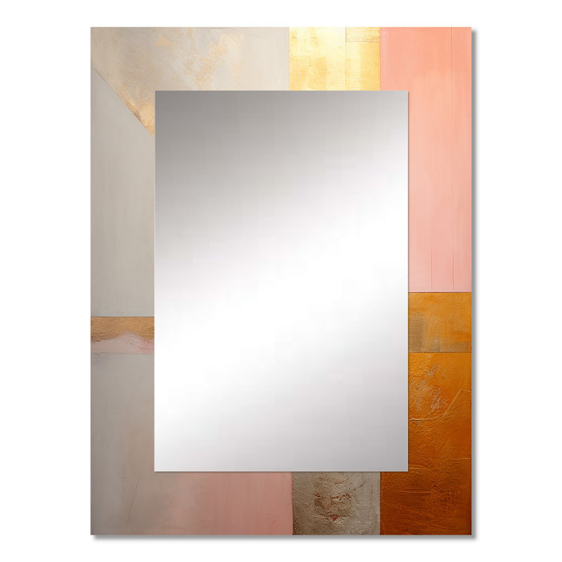 Géométrie de la sérénité en or rétro rose II - miroir décoratif géométrique, miroir mural moderne, impression d'art en métal