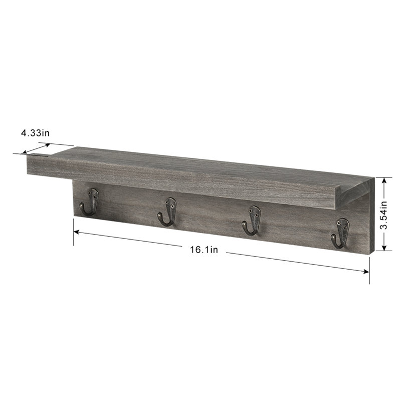 Casablanca 2 Piece Paulownia Floating Shelf with Hooks