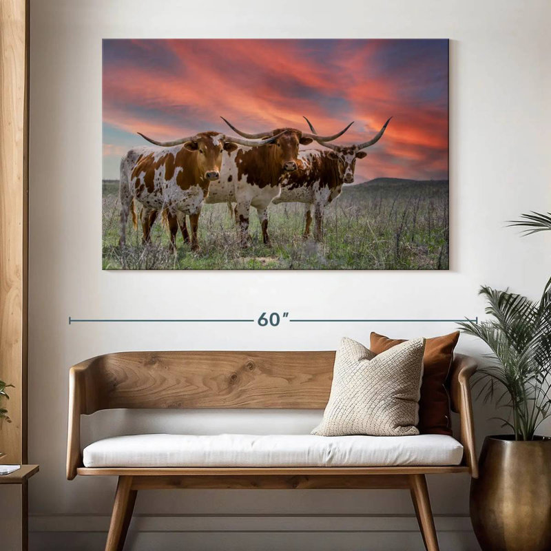 Three Texas Longhorns, 34" H x 51" W