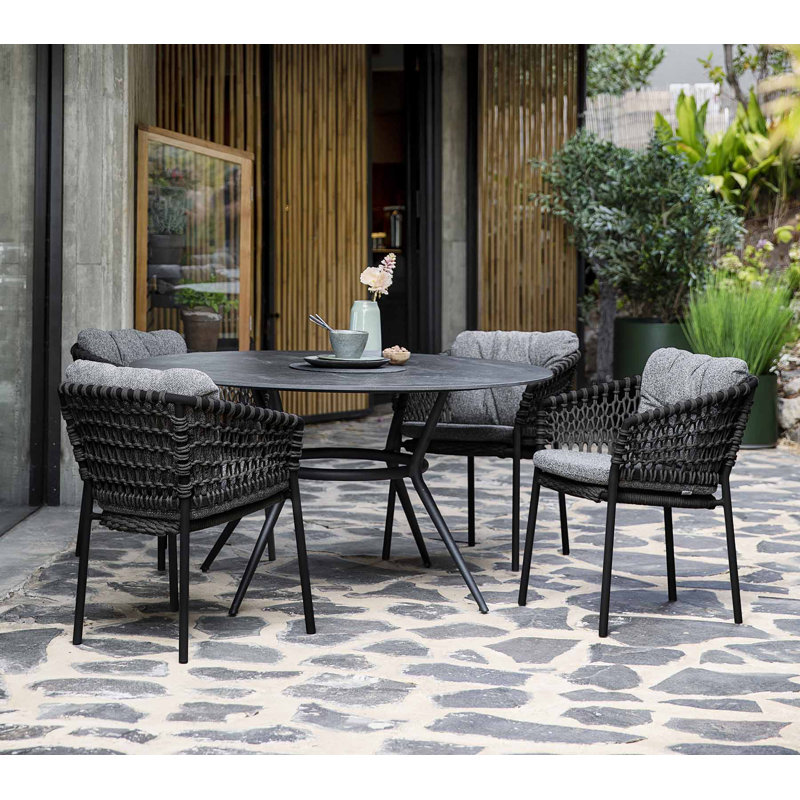 Ocean Wicker Patio Dining Armchair with Cushion, Dark Gray, Dark Gray