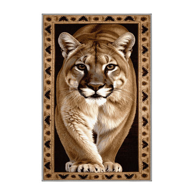 Washable Mountain Lion Wildlife Area Rug