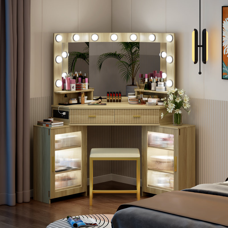 Dressing Table with Mirror, Oak