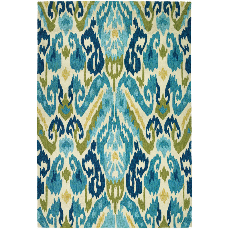 Tapis bleu azure fait à la main Jacelynn, Rectangle : 5 pi 6 po x 8 pi