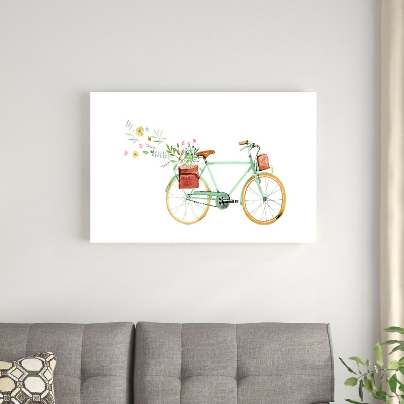 Vélo transportant des fleurs - reproduction d'art sur toile tendue, H 24 po x l 36 po