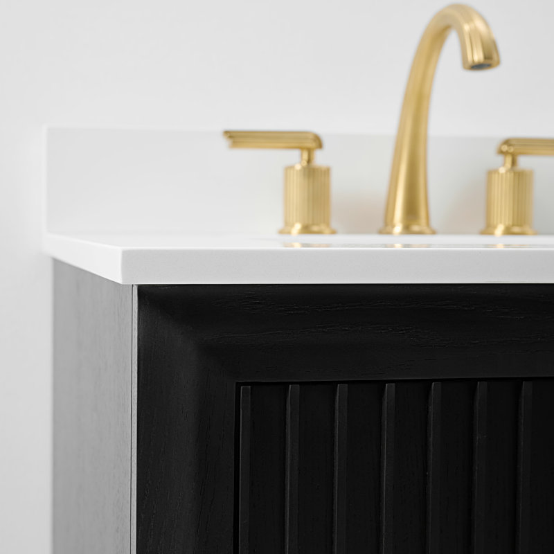 Turlington 60" Freestanding Standard Double Bathroom Vanity with Top, Black Oak