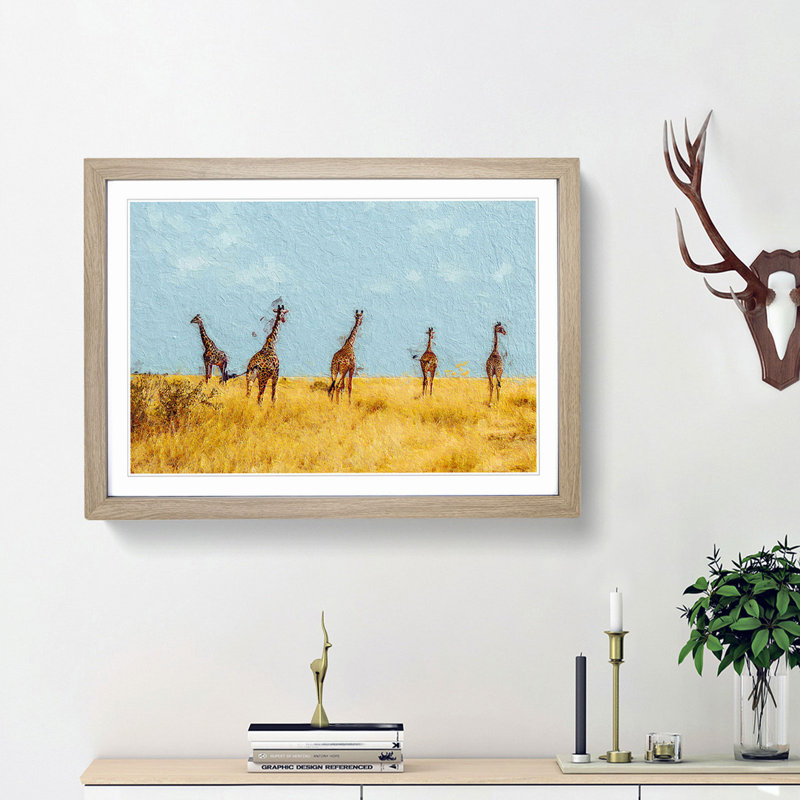 Giraffes - Picture Frame Painting Print, 27cm H x 36cm W x 2cm D, Oak Framed
