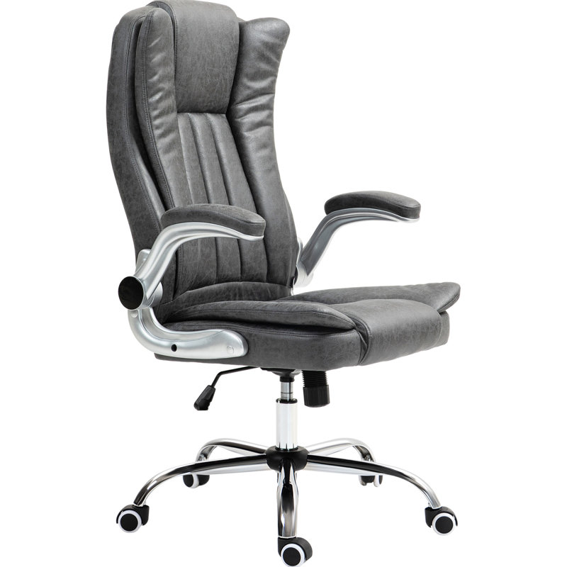 Chaise de bureau grise avec rembourrage en microfibre, accoudoirs rabattables rembourrés, hauteur et inclinaison réglables, fonction pivotante à 360 °, revêtement de bureau pivotant, sophistiqué