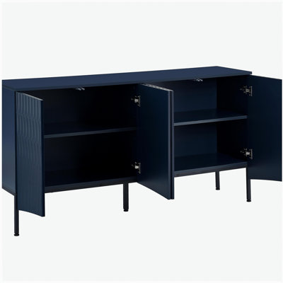 Élégante armoire latérale en forme de U, équipée d'une porte inférieure incurvée et d'une conception encastrée arquée, présentant une disposition élégante à quatre portes, idéale pour les salons, les entrées et les bureaux.