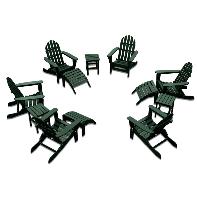Leighton Foldable Outdoor Adirondack Set, Forest Green
