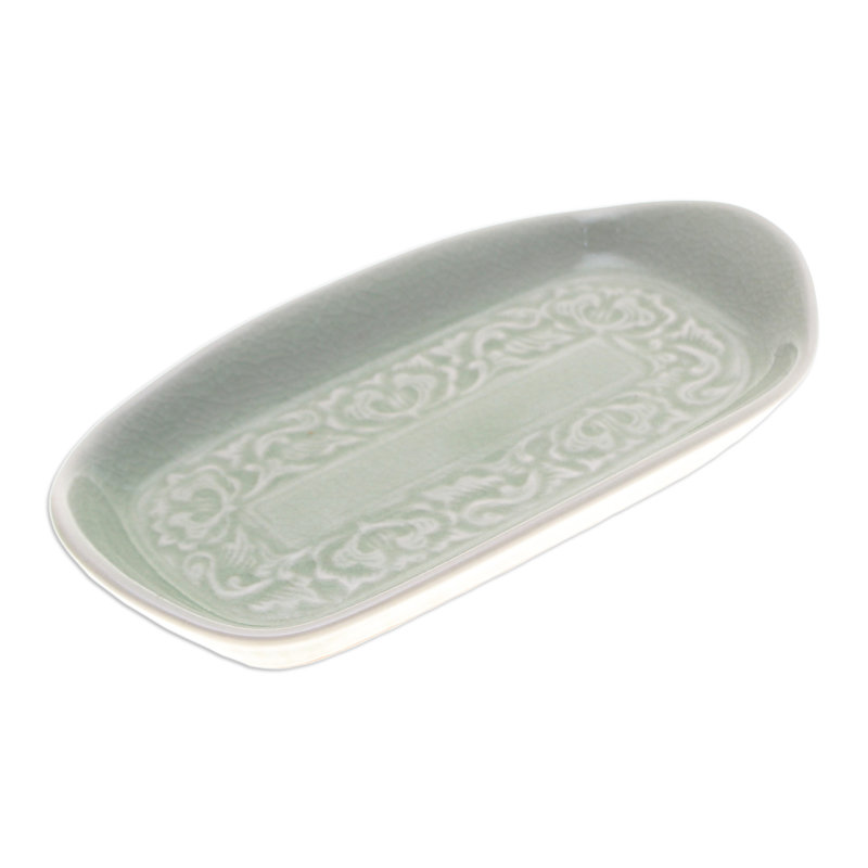  Handmade Thai Foliage Celadon Ceramic Serving Bowl