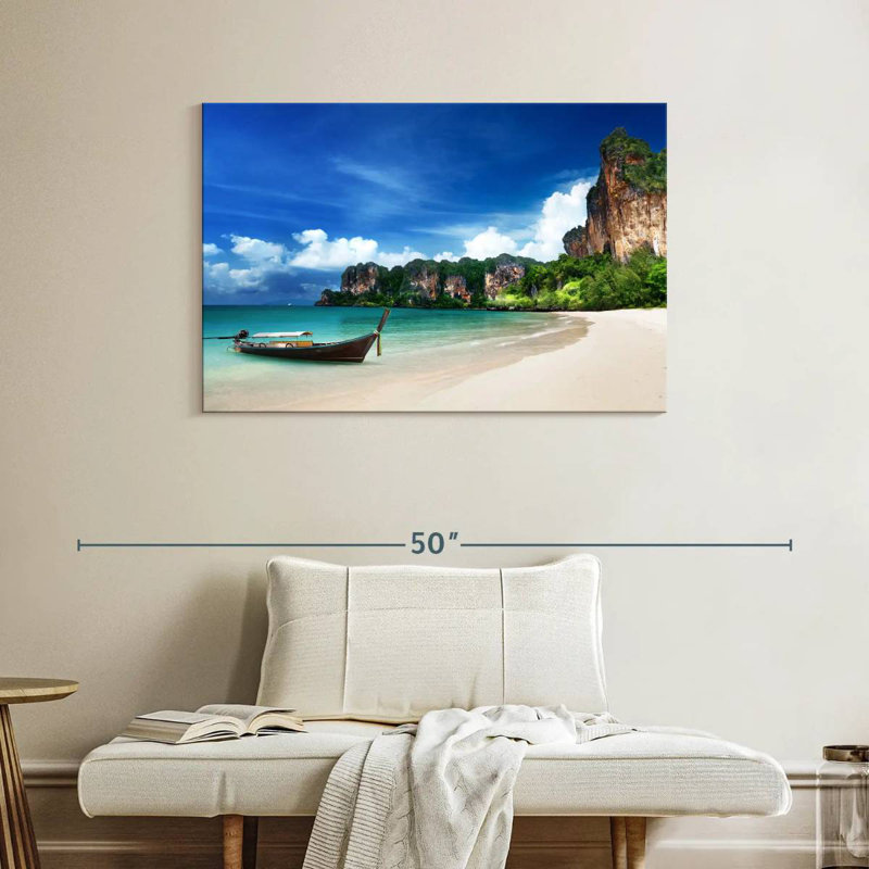 Bateau sur la plage Mehar en Thailande, H 26 po x l 39 po