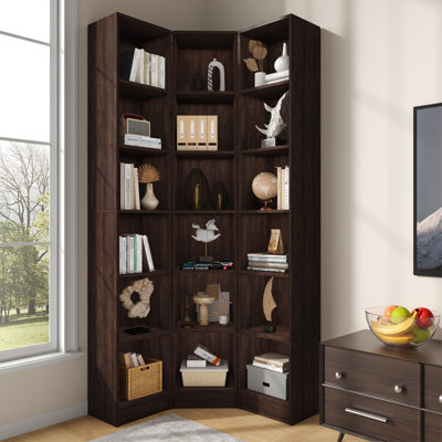 Étagère d'angle à 6 niveaux, tablette de rangement cubique ouverte, 18 compartiments pour salon et bureau, brun et rouge