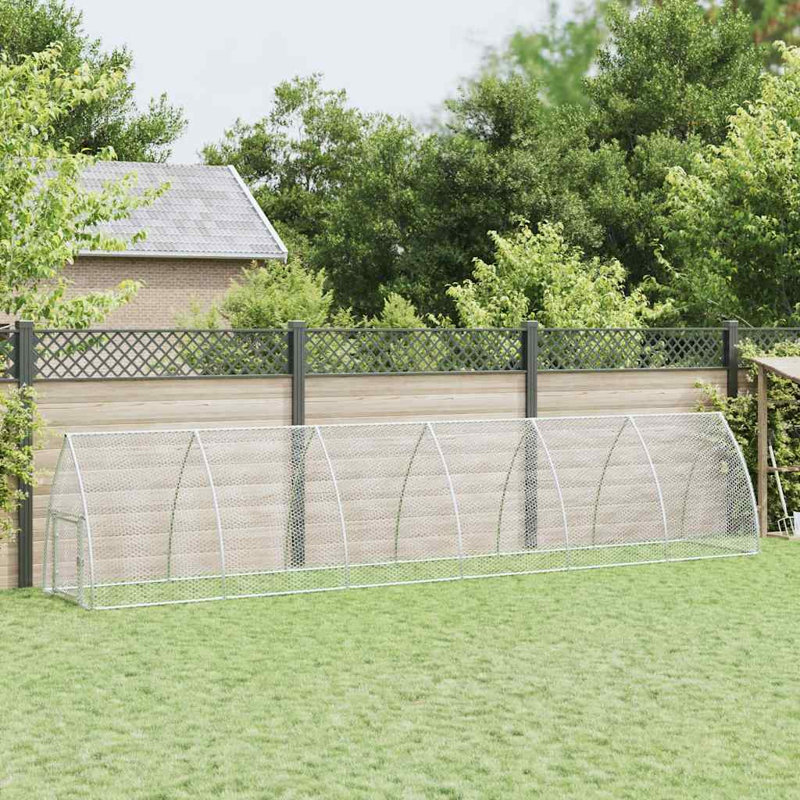 Chicken Cage Silver Galvanised Steel, 120cm H x 600cm W x 105cm D
