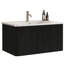 Meuble-lavabo de 76 cm (30 po) - Style moderne avec chêne noir, lavabo en céramique blanche, design sécuritaire, lavabo à rayures contemporaines, agencement pratique