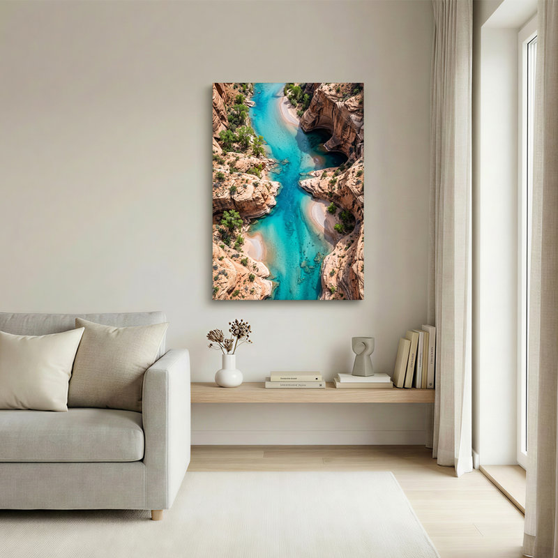 «Turquoise River Winding Through Red Rock Canyon», art mural sur toile, H 18 po x l 12 po