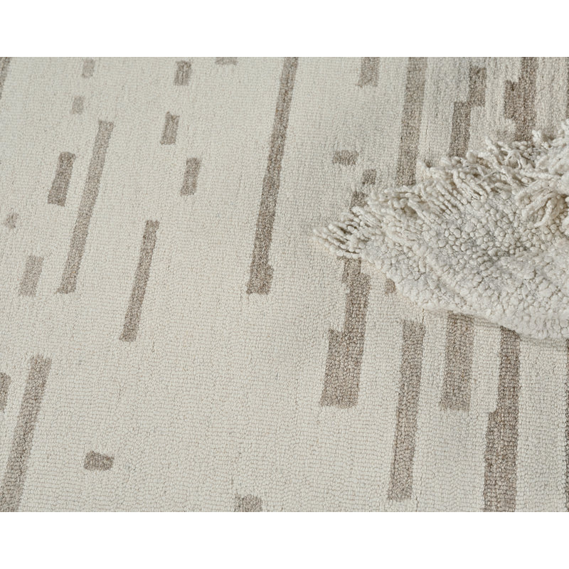 Ivory and Beige Handmade Wool Tufted 9' x 12' Area Rug