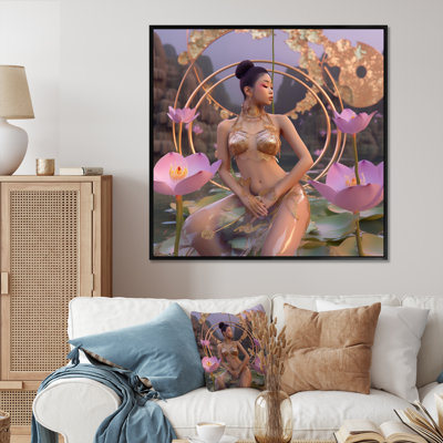 «Heavenly Glam Asian Goddess In Pink Lotus Pond», reproduction sur toile