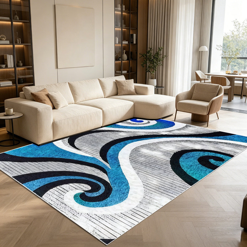 1PC Abstract Swirl Coastal Nautical Wave area rugs for Living Room, Soft and Comfortable, Suitable for all seasons, easy-to-maintain, machine washable Indoor floor mat, Under Table Farmhouse suitable for dining room, bedroom, entryway, patio,