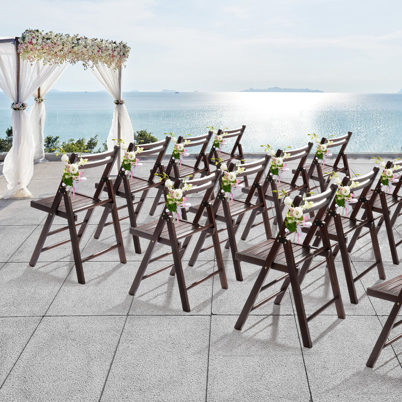 4 pièces Chaise de patio pliante en bois de peuplier, Brun clair