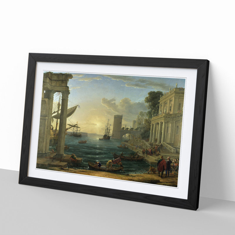 Embarkation of the Queen of Sheba by Claude Lorrain - Picture Frame Painting on MDF, 36cm H x 48cm W x 2cm D, Black Framed