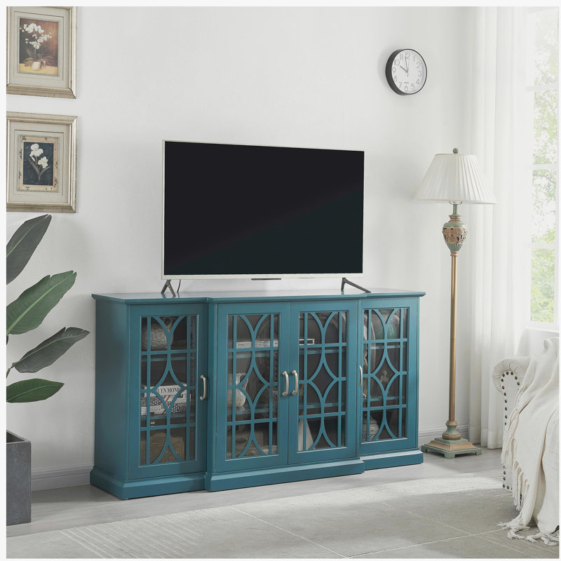 Meuble télé 63 po, buffet, armoire de rangement, bleu sarcelle