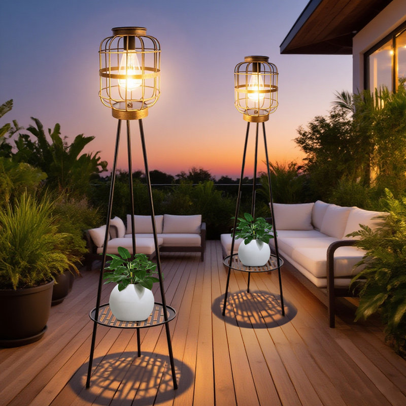 Huotian Solar Lights With Plant Stand, Outdoor Floor Lamps, Waterproof Solar Powered Floor Lamps For Patio Deck Porch Yard Garden Decor,Mother's Day Gift