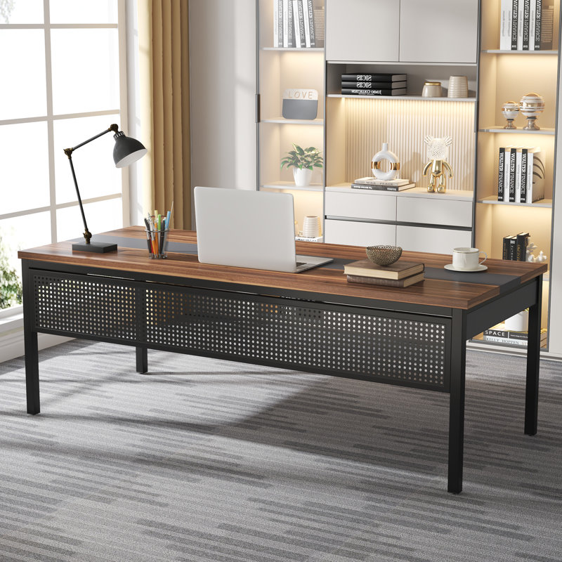 Iron Executive Desk, Black, Brown/Black