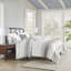 Housse de couette en coton 5 pièces très grand / très grand - rayures horizontales grises et blanches avec fermeture à glissière cachée Lavable à la machine Entretien facile sans vapeur-121232004